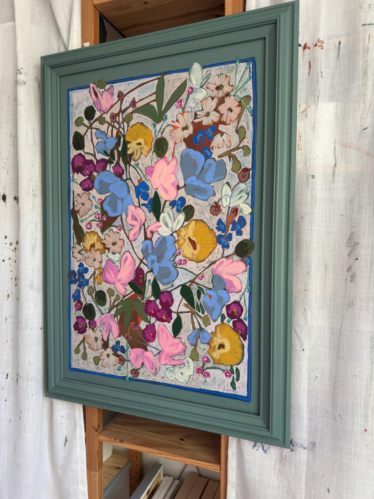 The Secret Index Original Acrylic Floral Painting 29.5”x41.5”