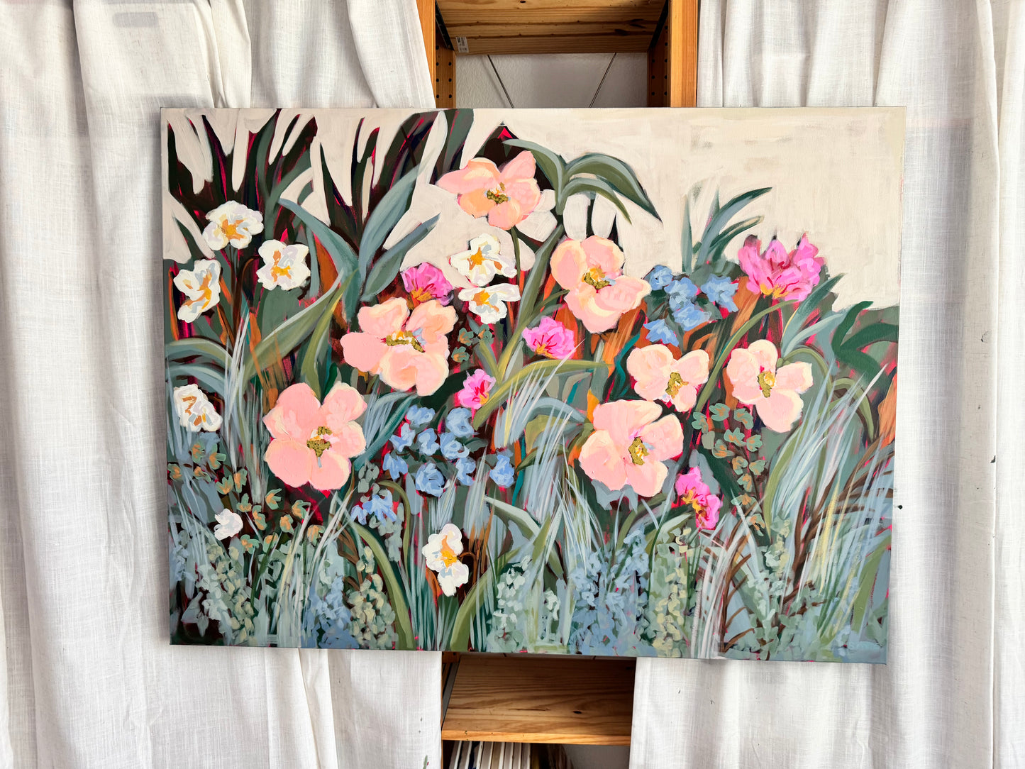 Wild Grace Floral Original Acrylic Painting 36”x48”