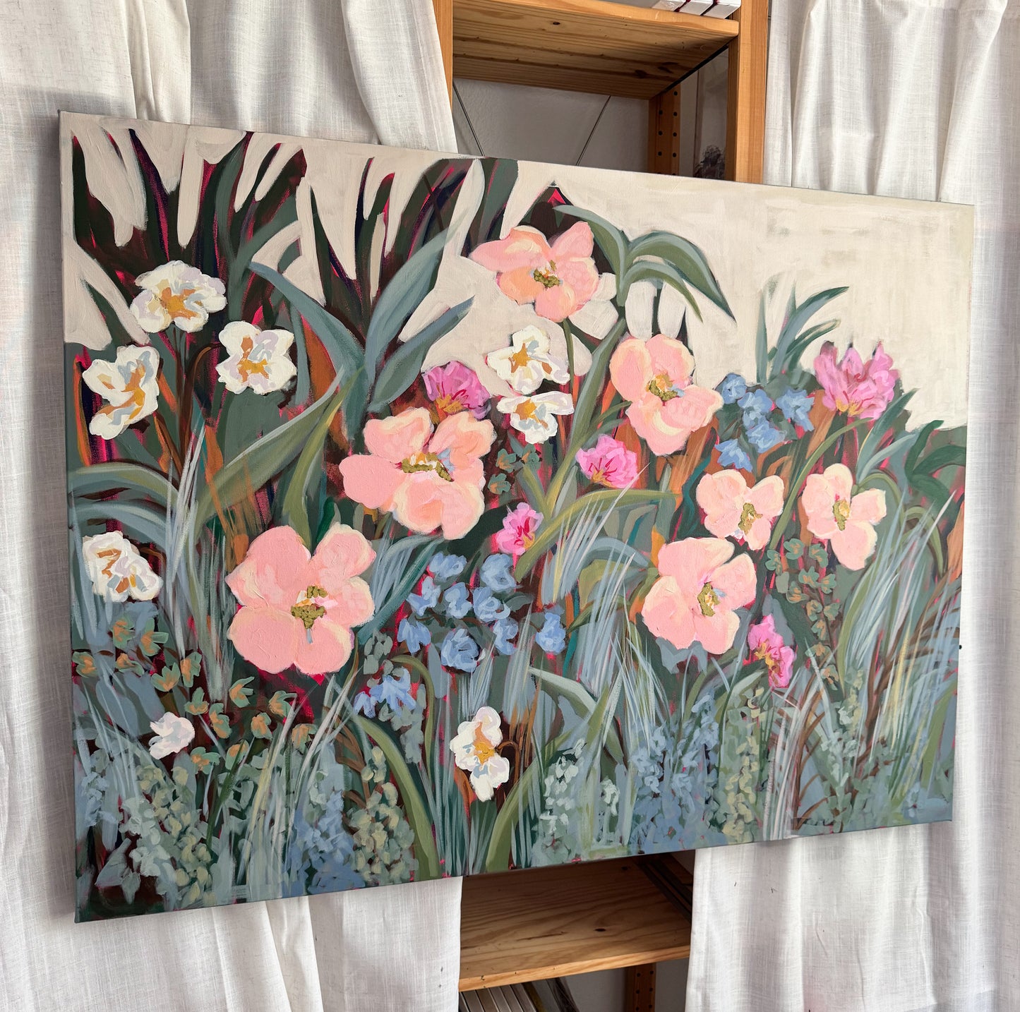 Wild Grace Floral Original Acrylic Painting 36”x48”