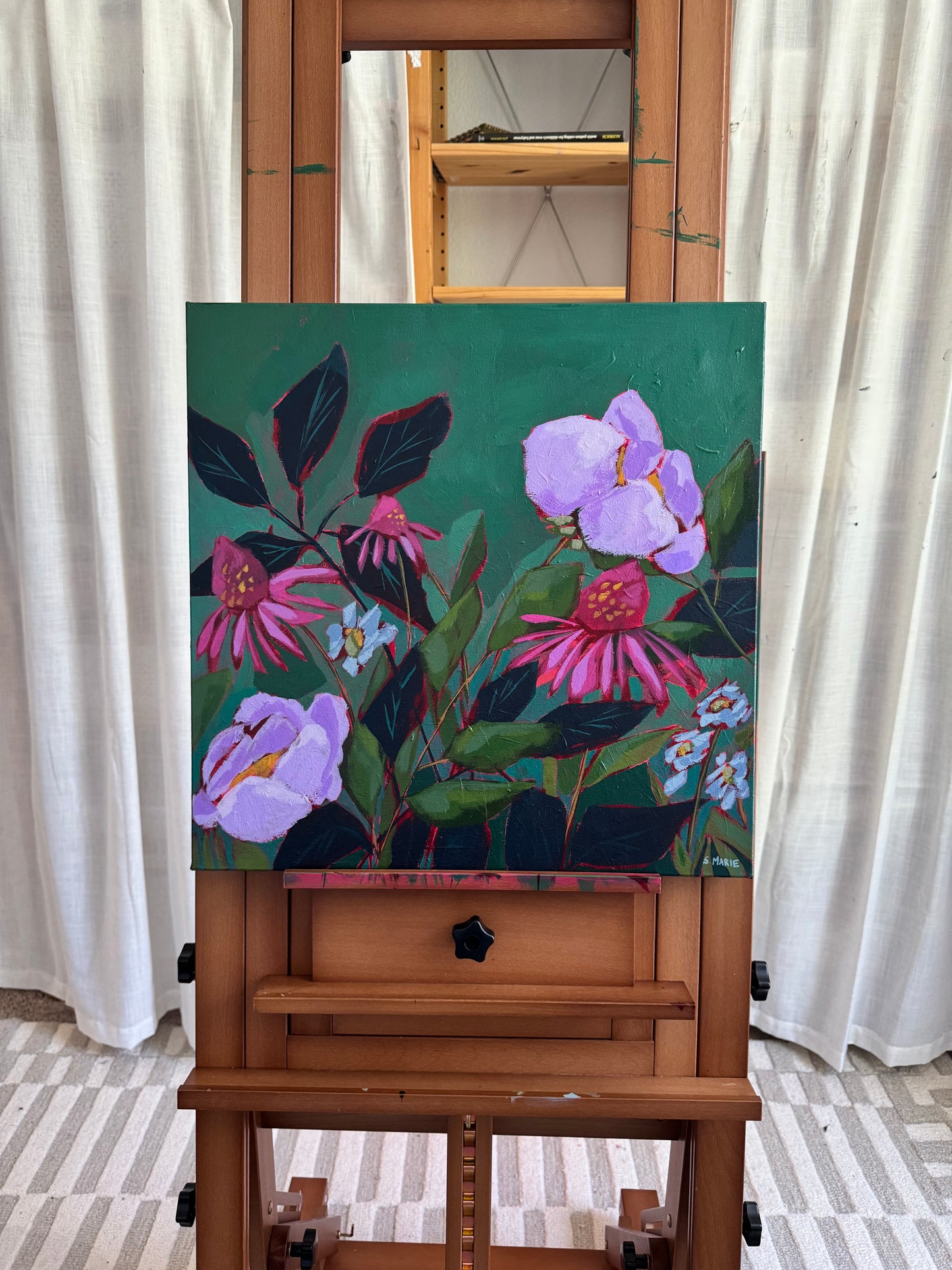 Between Sun and Shade Original Acrylic Floral Painting 20”x20”