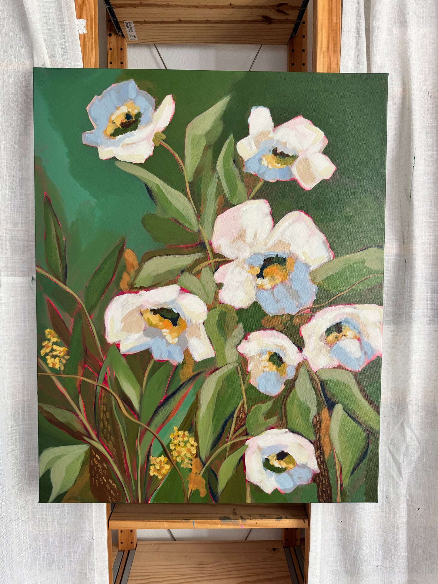 Verdant Still Original Acrylic Floral Painting 24”x30”