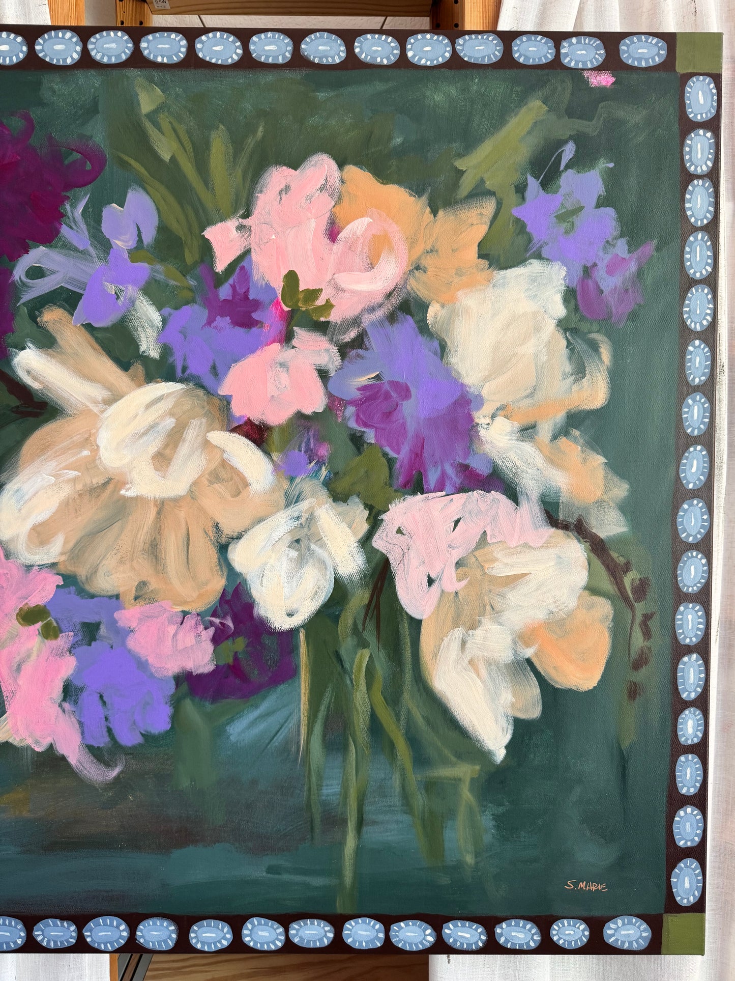 Chocolate Chip Cookie Breakfast Original Acrylic Floral Painting 36”x36”