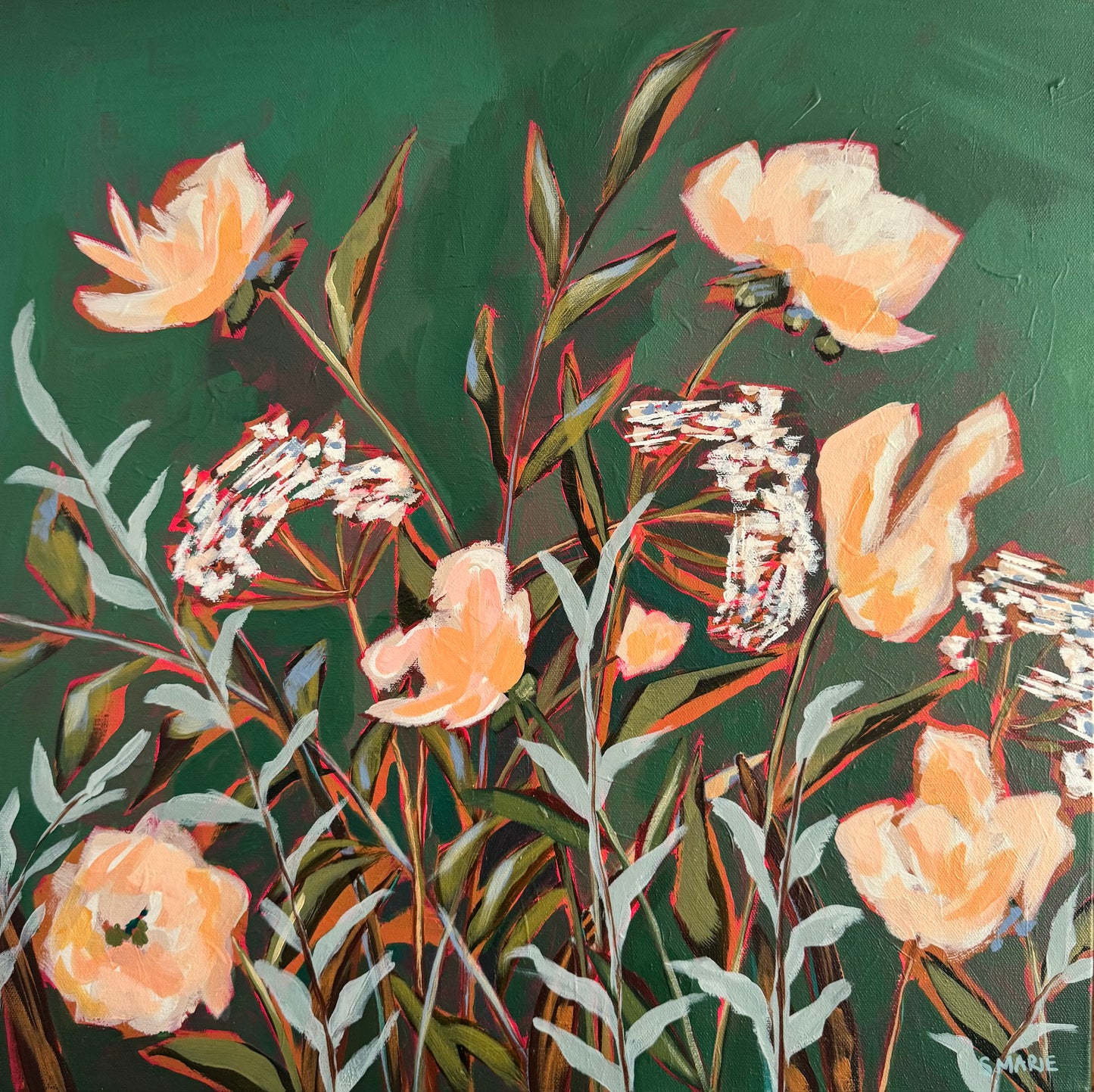 All the Colors You Left Behind Original Acrylic Floral Painting 20”x20”