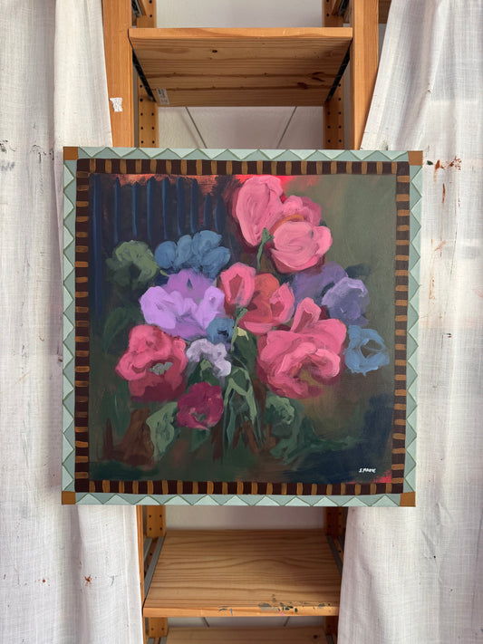 Green Tea and Stems Original Acrylic Floral Painting 24”x24”