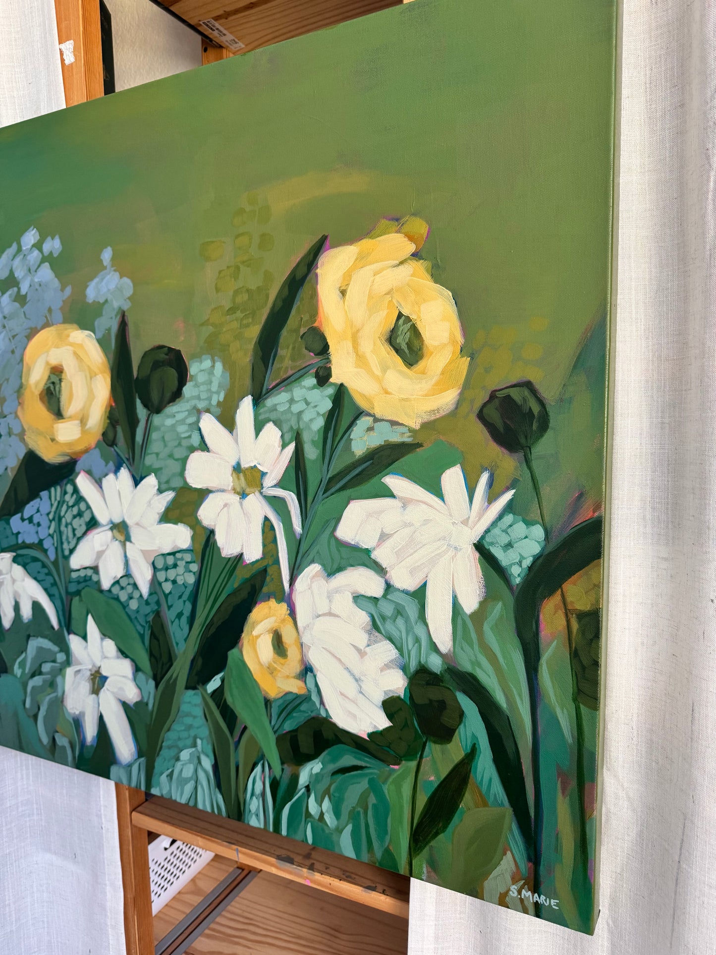 Across the Meadow Original Acrylic Floral Painting 30”x30”