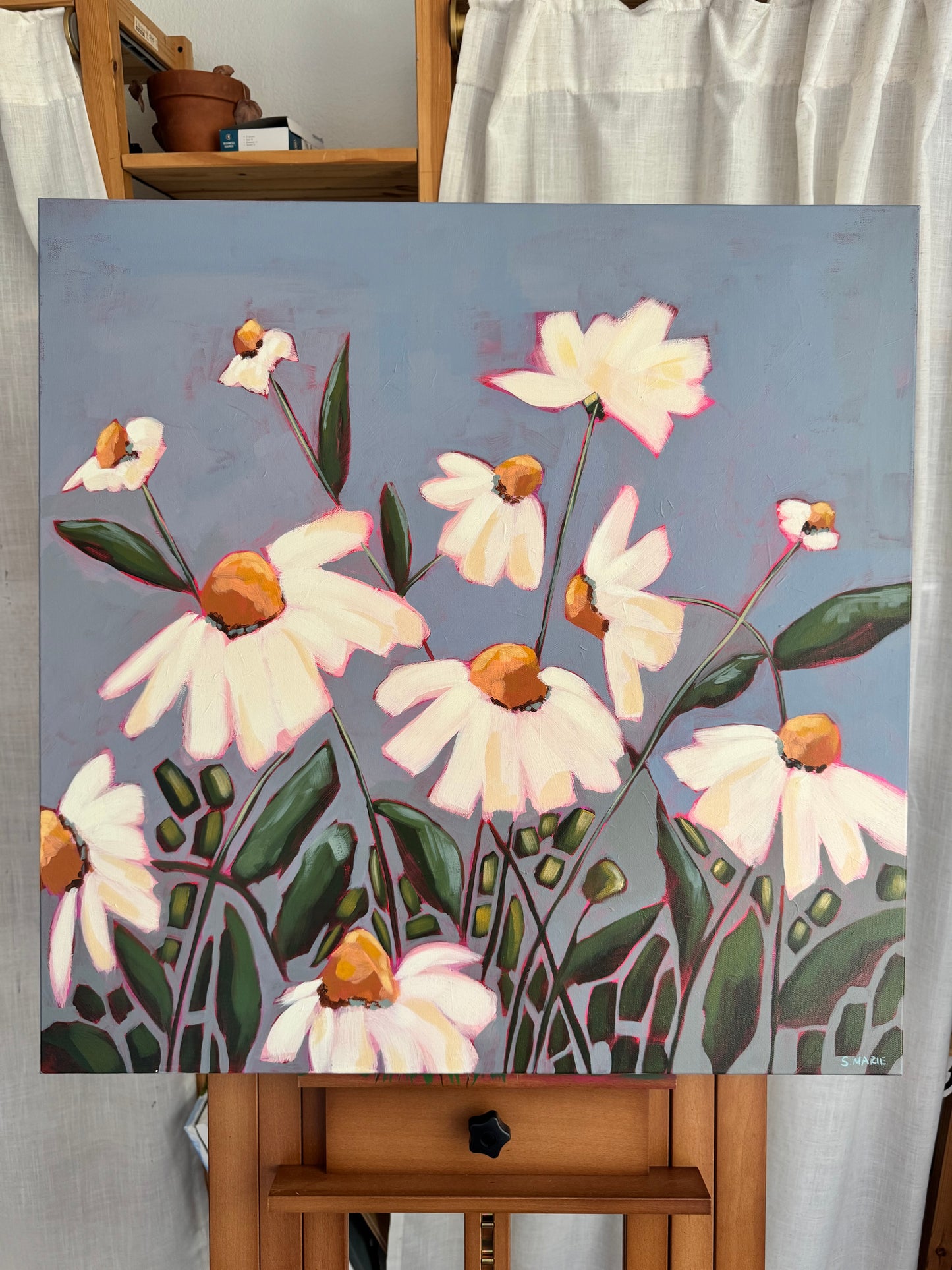 Golden Hearts Original Acrylic Floral Painting 30”x30”