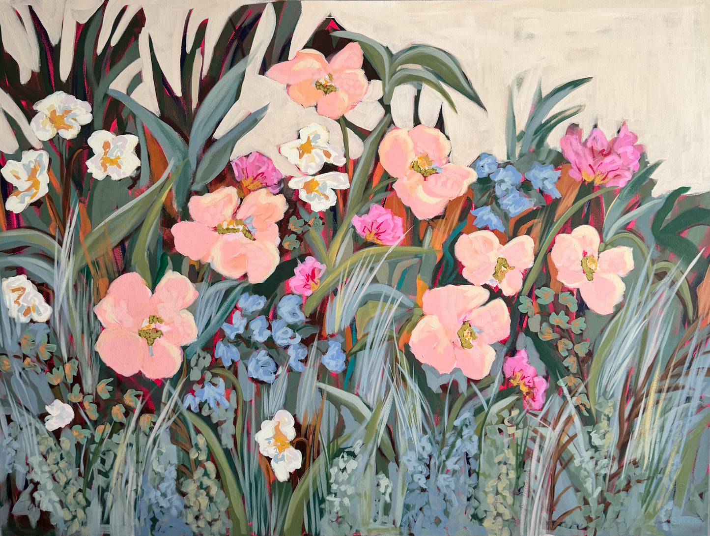 Wild Grace Floral Original Acrylic Painting 36”x48”