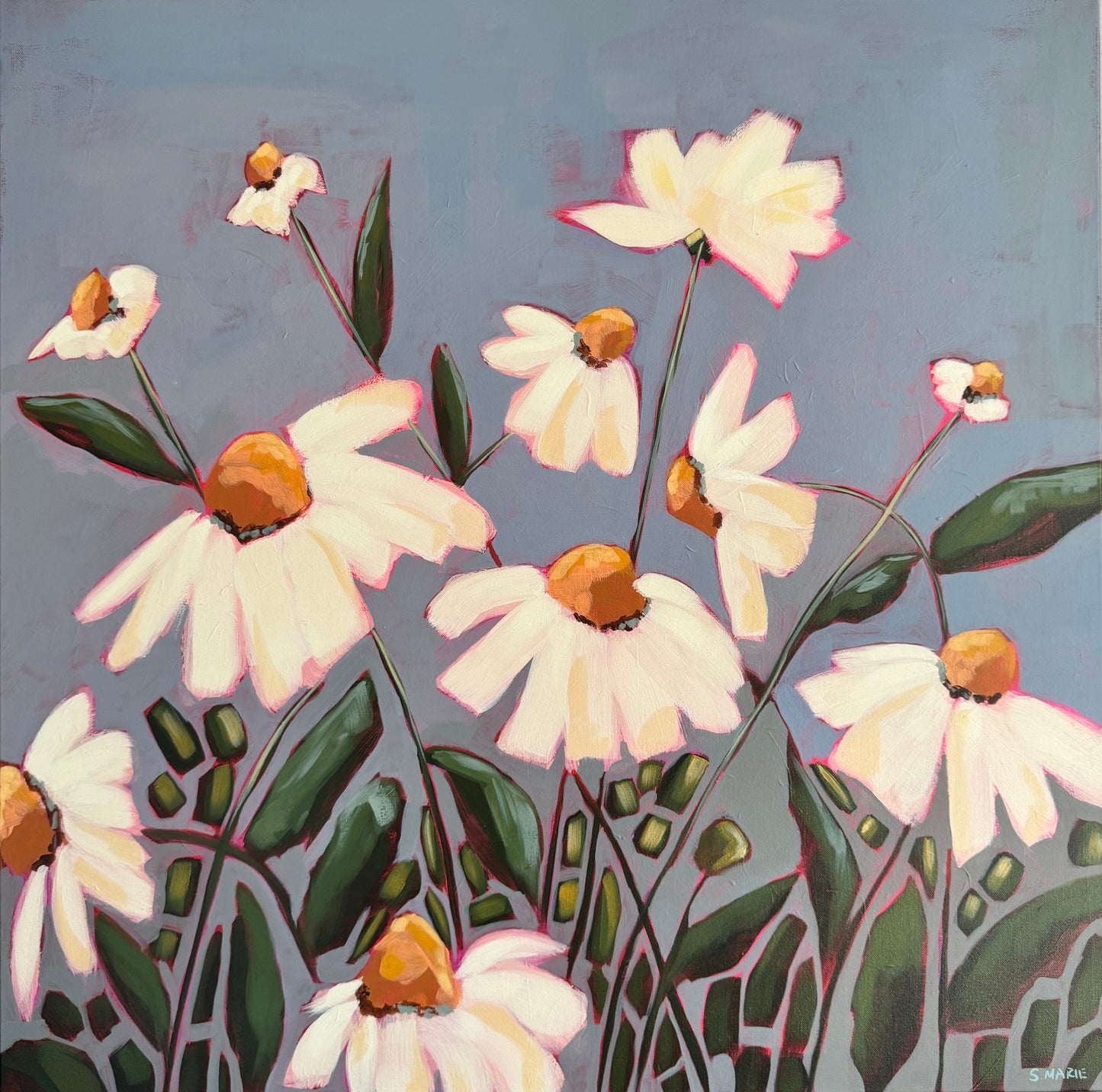 Golden Hearts Original Acrylic Floral Painting 30”x30”