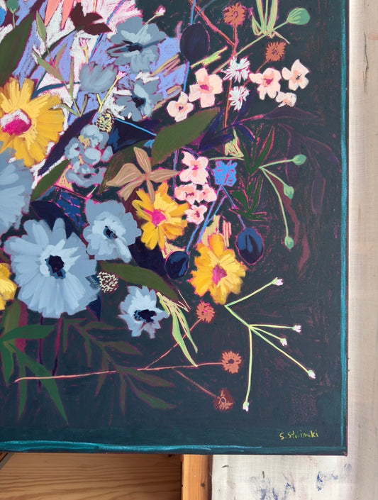 ‘Staying a Little Longer Than Meant To’ Original Acrylic Floral Painting 36”x36”