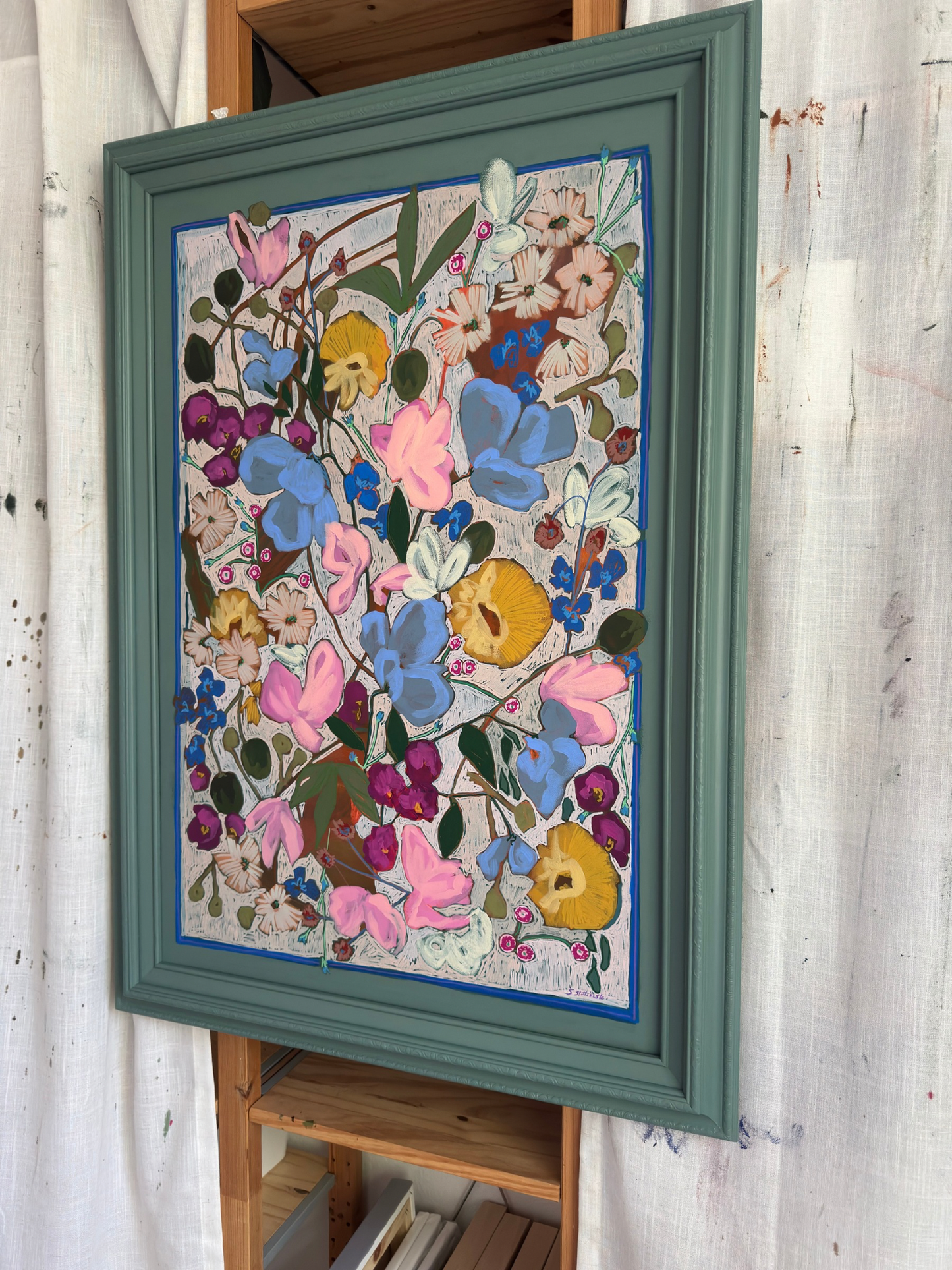 The Secret Index Original Acrylic Floral Painting 29.5”x41.5”