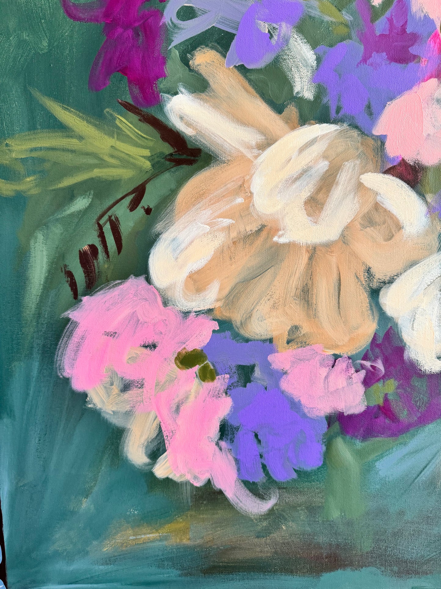 Chocolate Chip Cookie Breakfast Original Acrylic Floral Painting 36”x36”