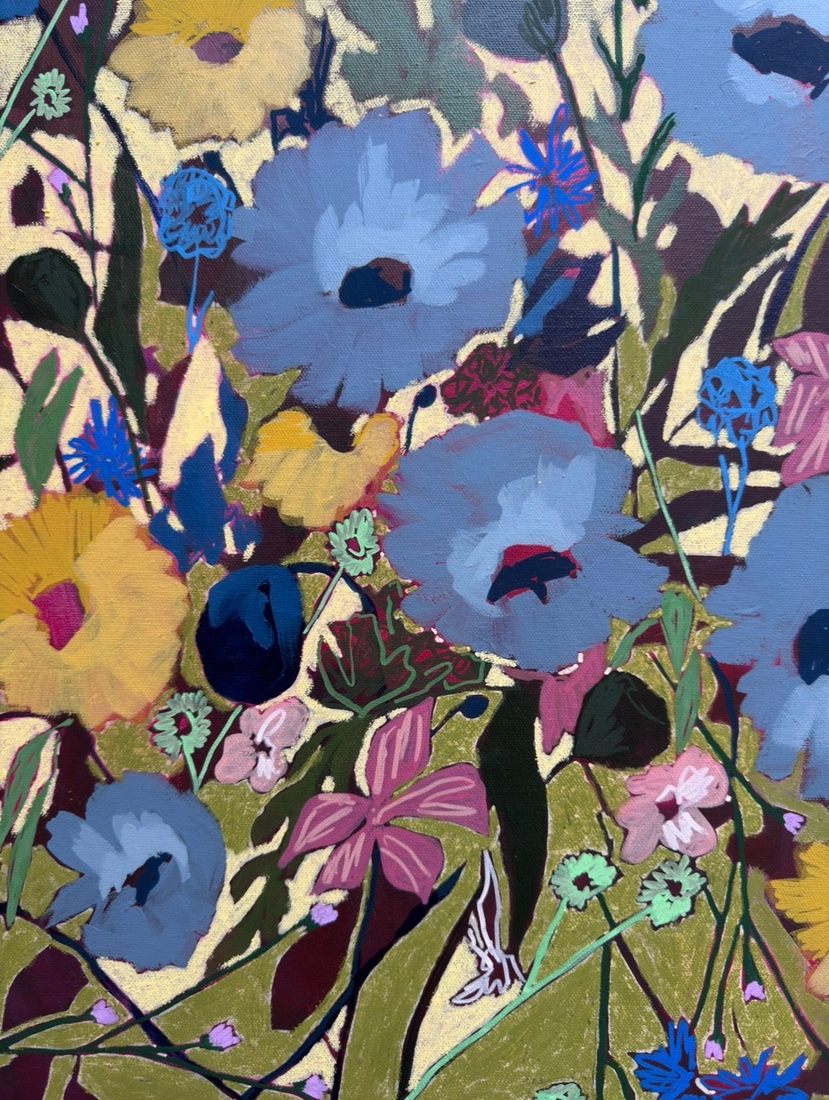 Cobalt, Among Other Things Original Acrylic Floral Painting 24”x24”