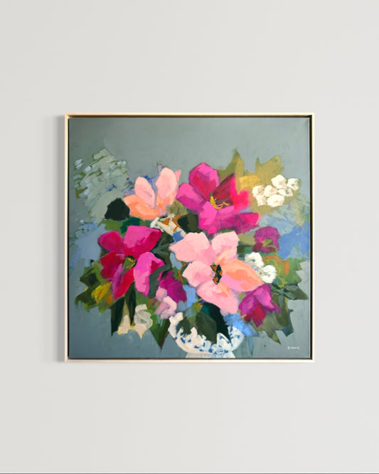 Velvet Blush Original Acrylic Floral Painting 30”x30” Framed