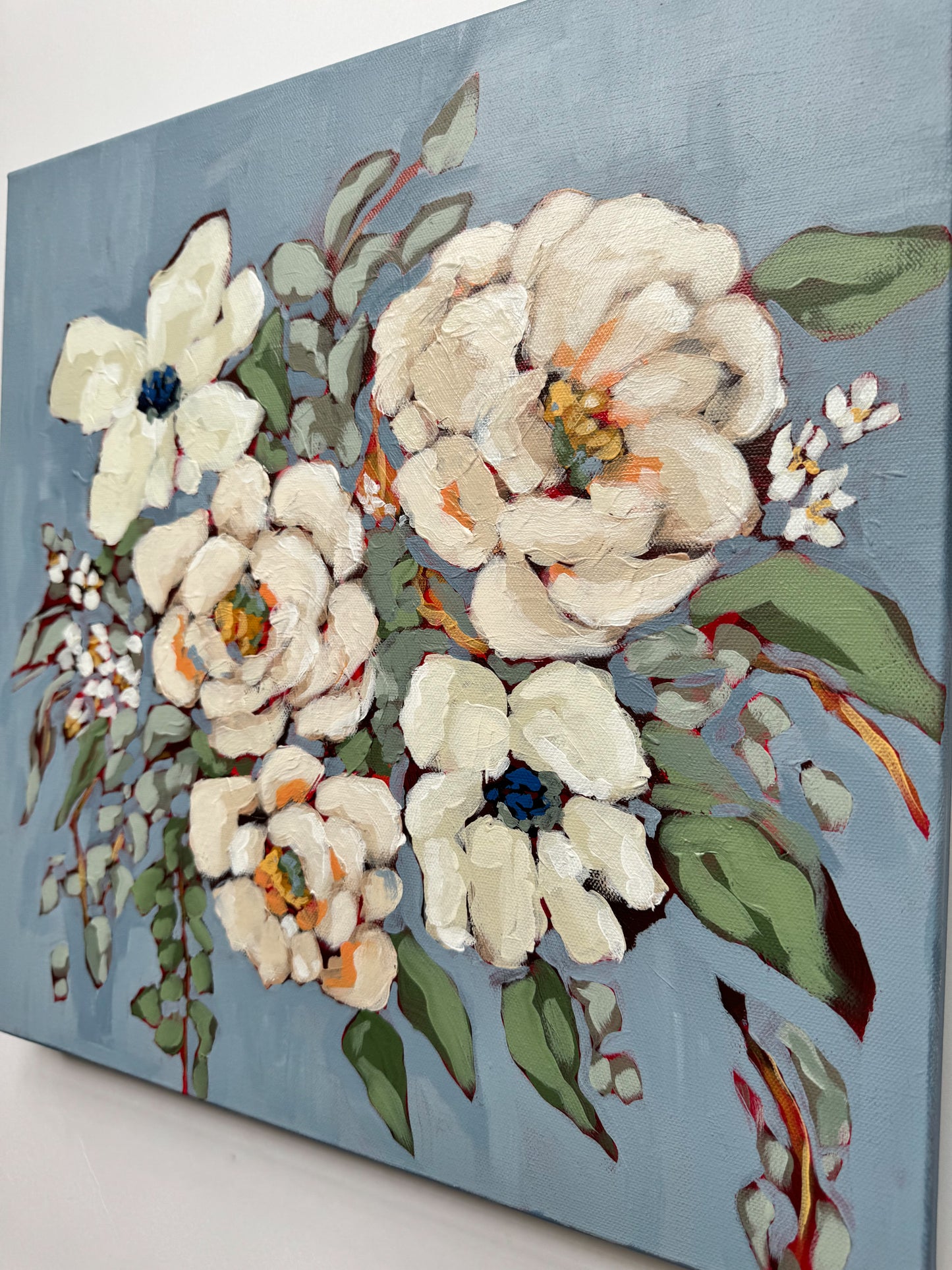 Vintage Blues Acrylic Floral Painting