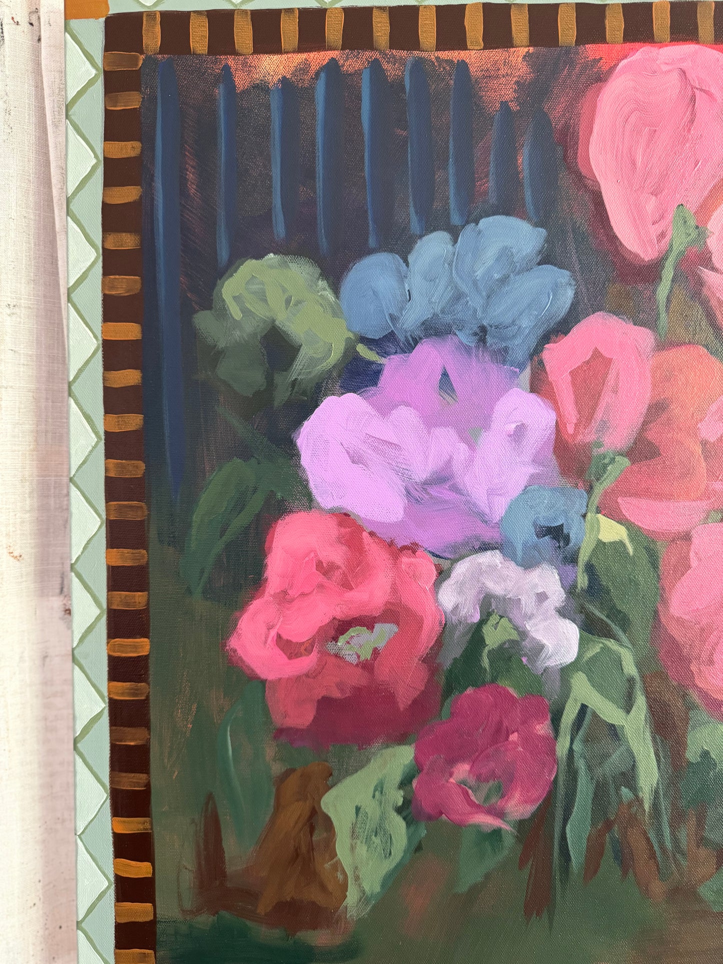 Green Tea and Stems Original Acrylic Floral Painting 24”x24”