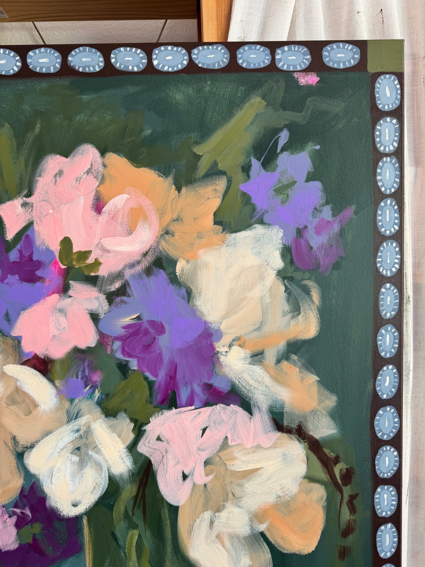 Chocolate Chip Cookie Breakfast Original Acrylic Floral Painting 36”x36”