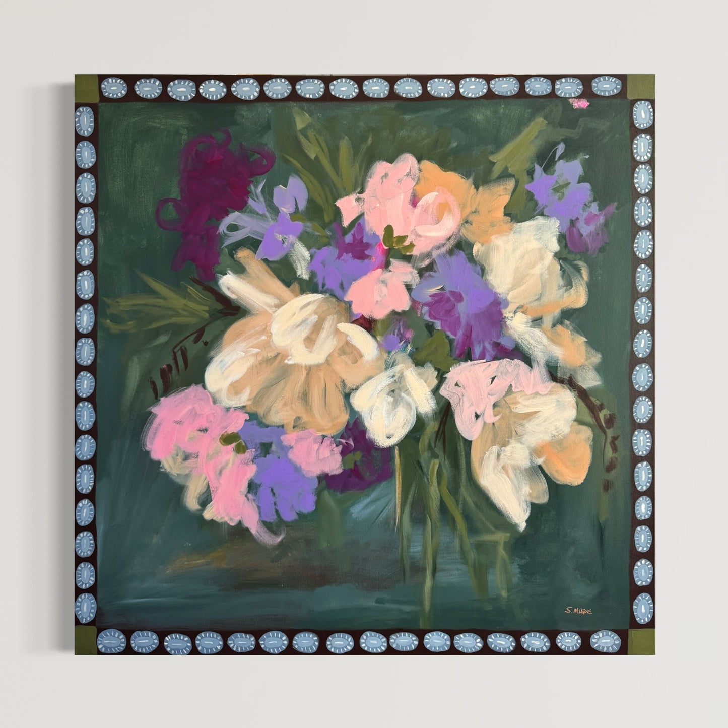 Chocolate Chip Cookie Breakfast Original Acrylic Floral Painting 36”x36”