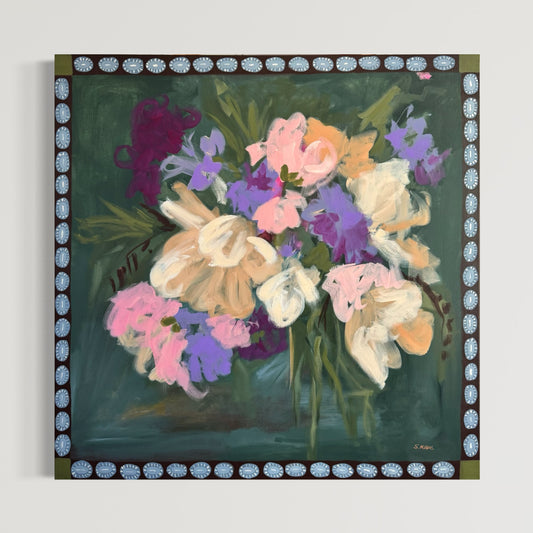 Chocolate Chip Cookie Breakfast Original Acrylic Floral Painting 36”x36”