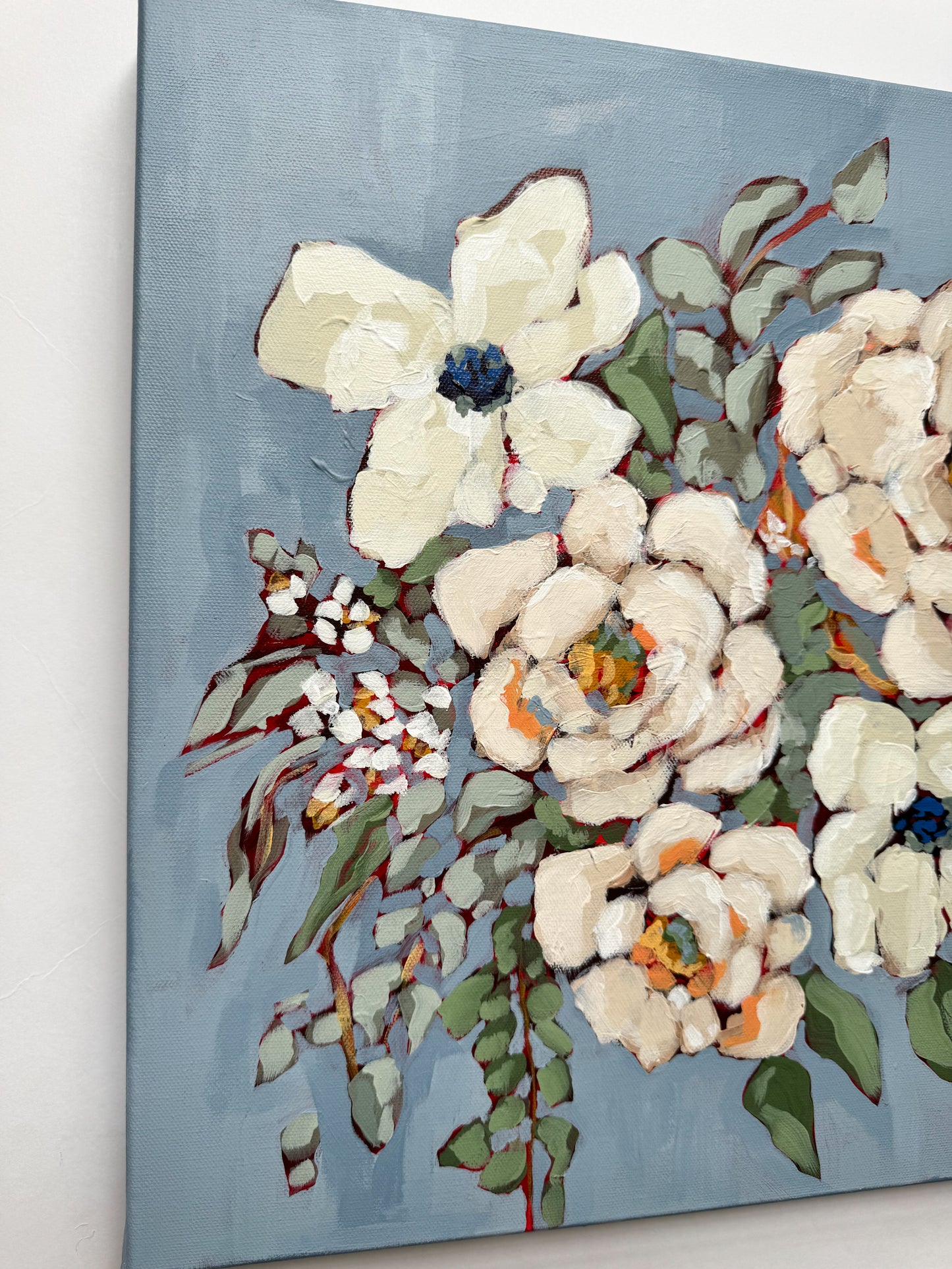 Vintage Blues Acrylic Floral Painting