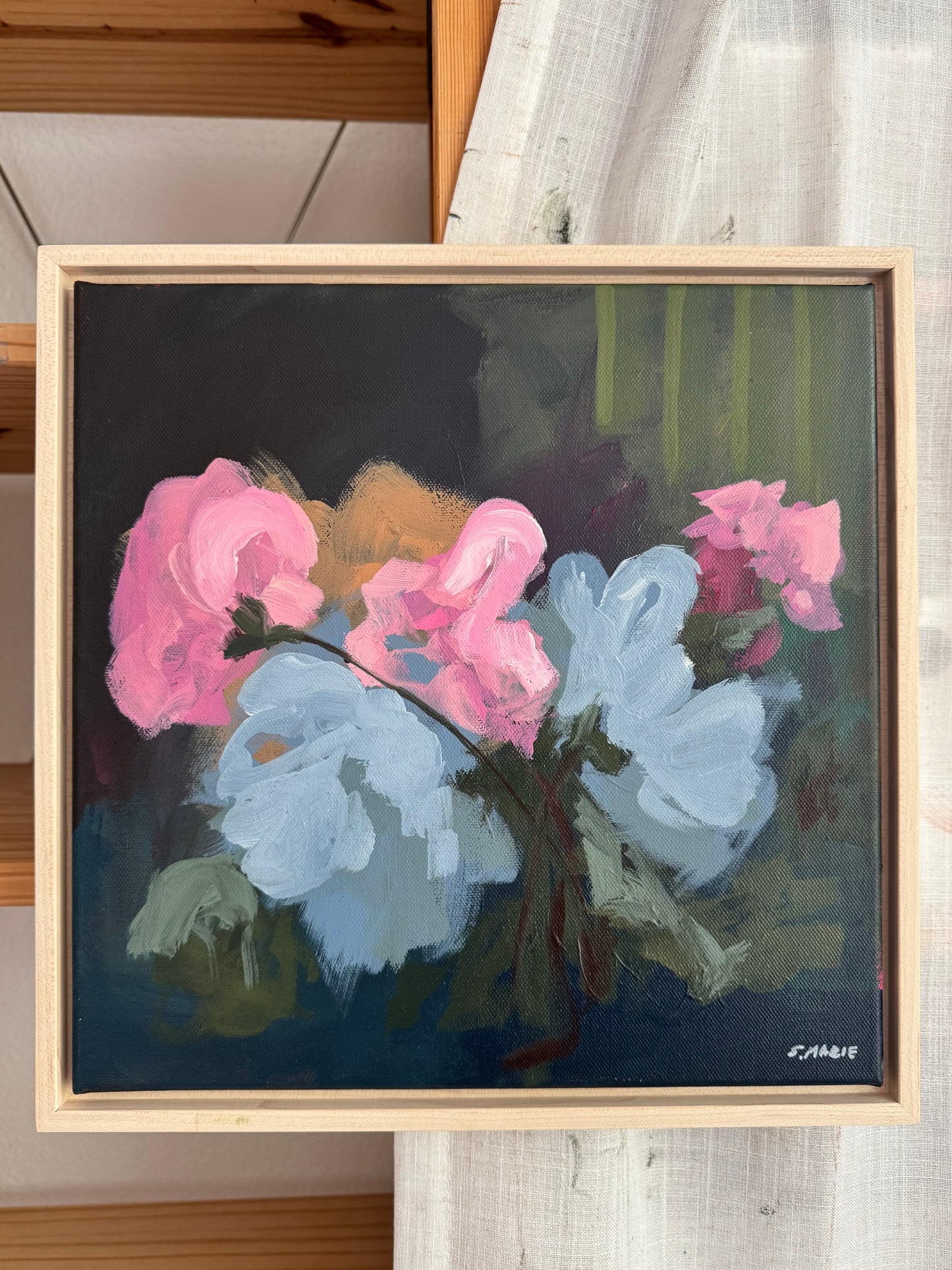 Dark Side of the Moon Original Acrylic Floral Painting 12”x12”