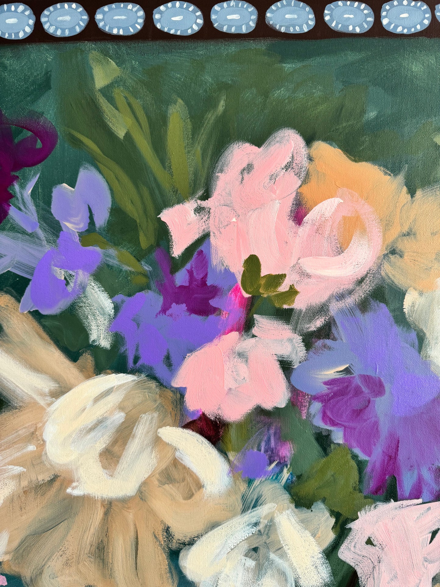 Chocolate Chip Cookie Breakfast Original Acrylic Floral Painting 36”x36”