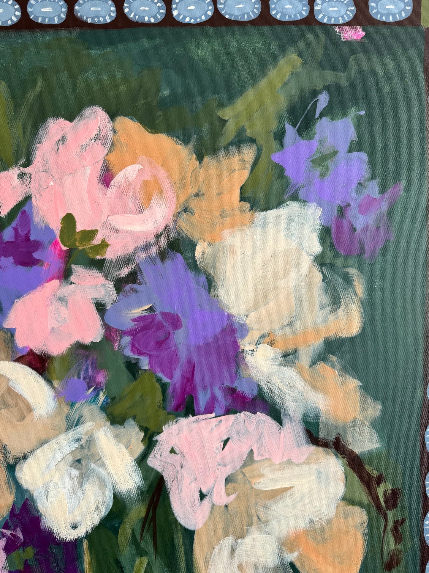 Chocolate Chip Cookie Breakfast Original Acrylic Floral Painting 36”x36”