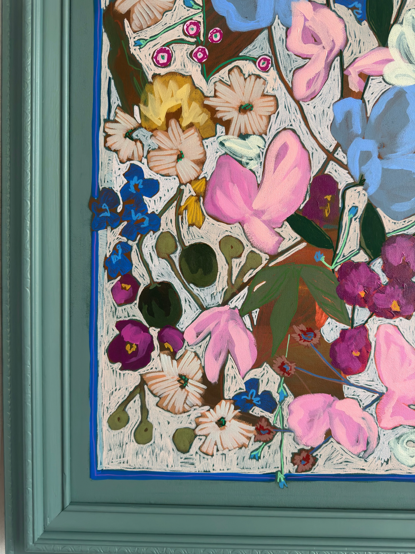 The Secret Index Original Acrylic Floral Painting 29.5”x41.5”