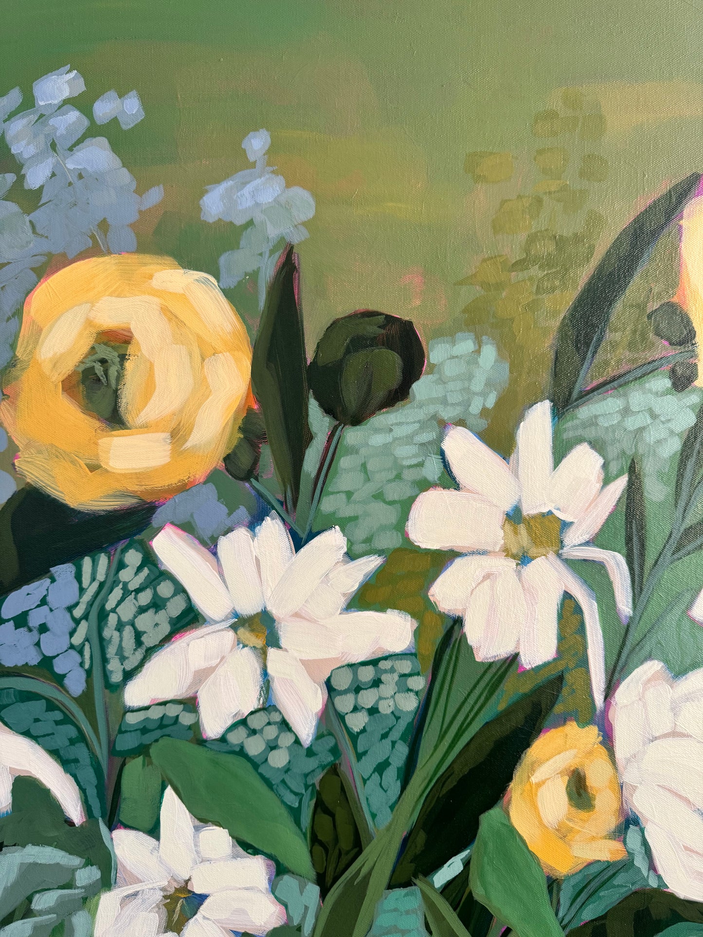 Across the Meadow Original Acrylic Floral Painting 30”x30”