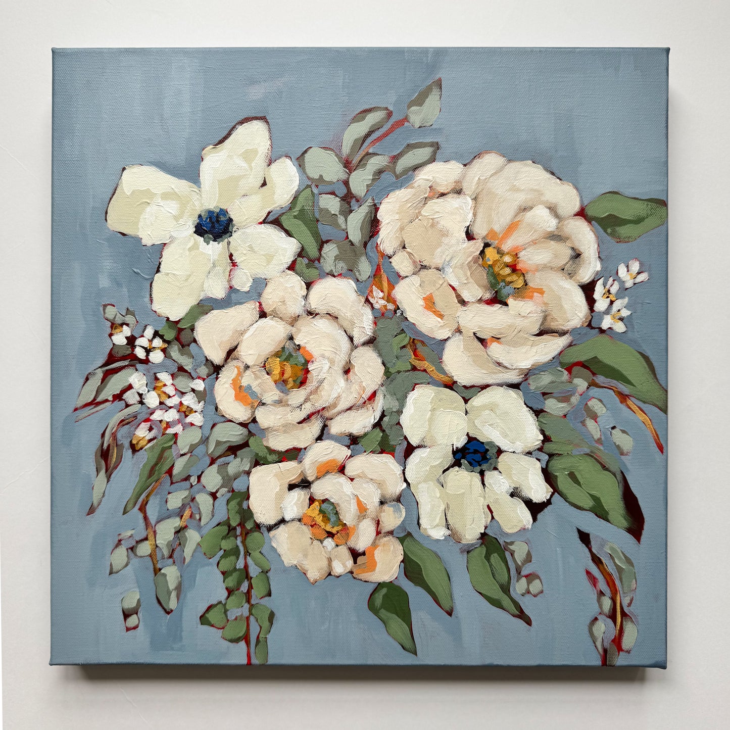 Vintage Blues Acrylic Floral Painting