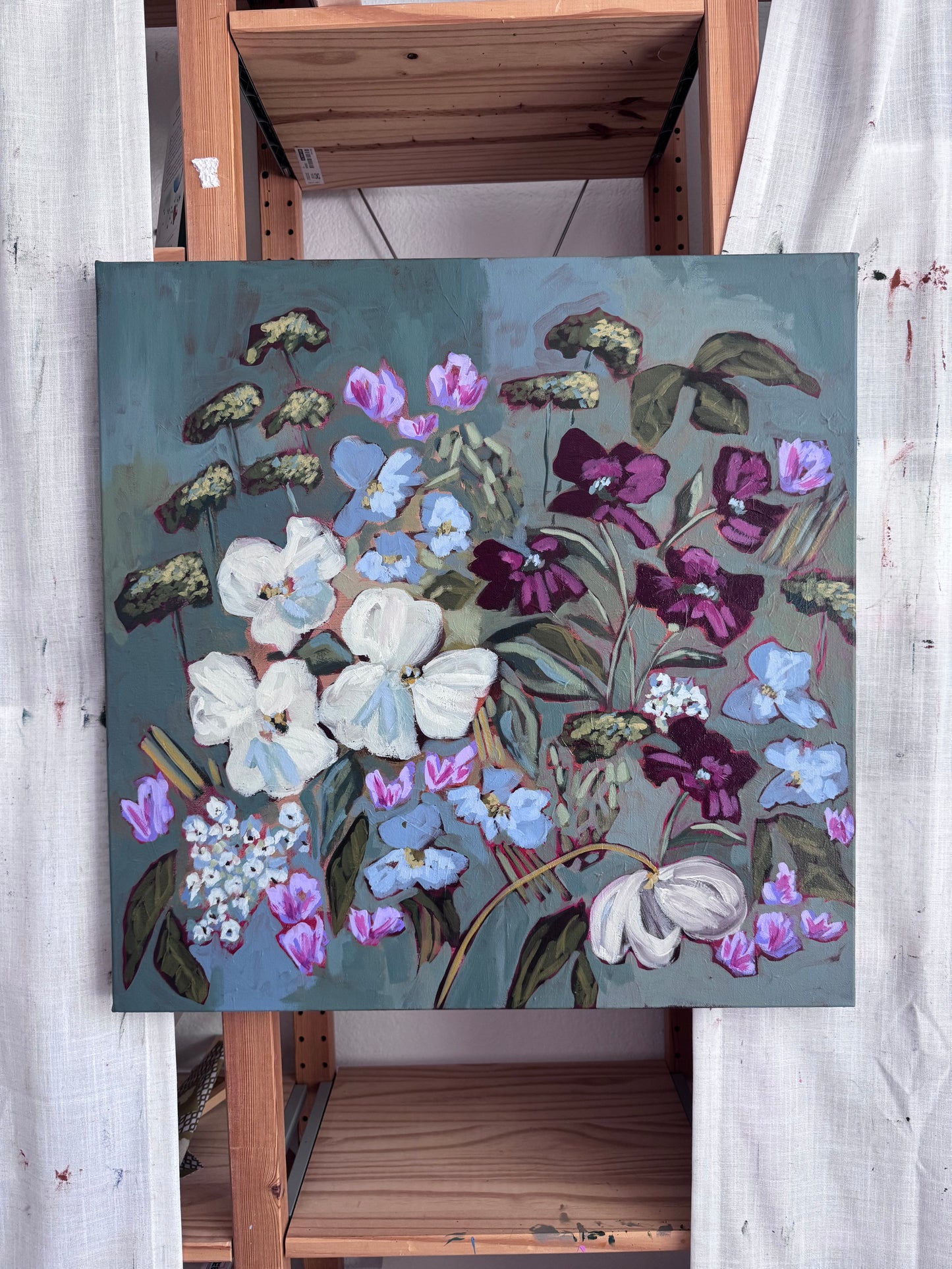 The Neighborhood Watch Original Acrylic Floral Painting 24”x24”