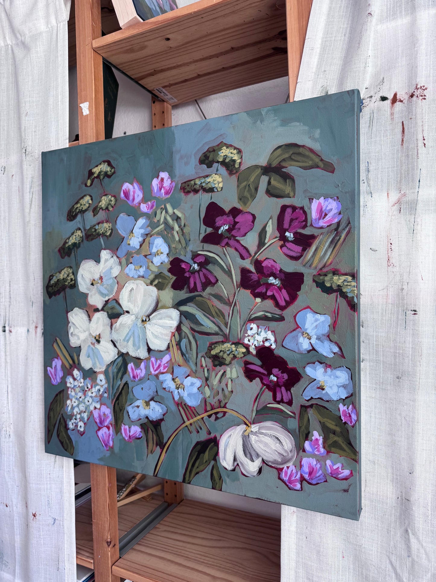 The Neighborhood Watch Original Acrylic Floral Painting 24”x24”