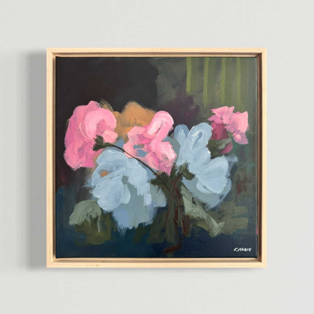 Dark Side of the Moon Original Acrylic Floral Painting 12”x12”