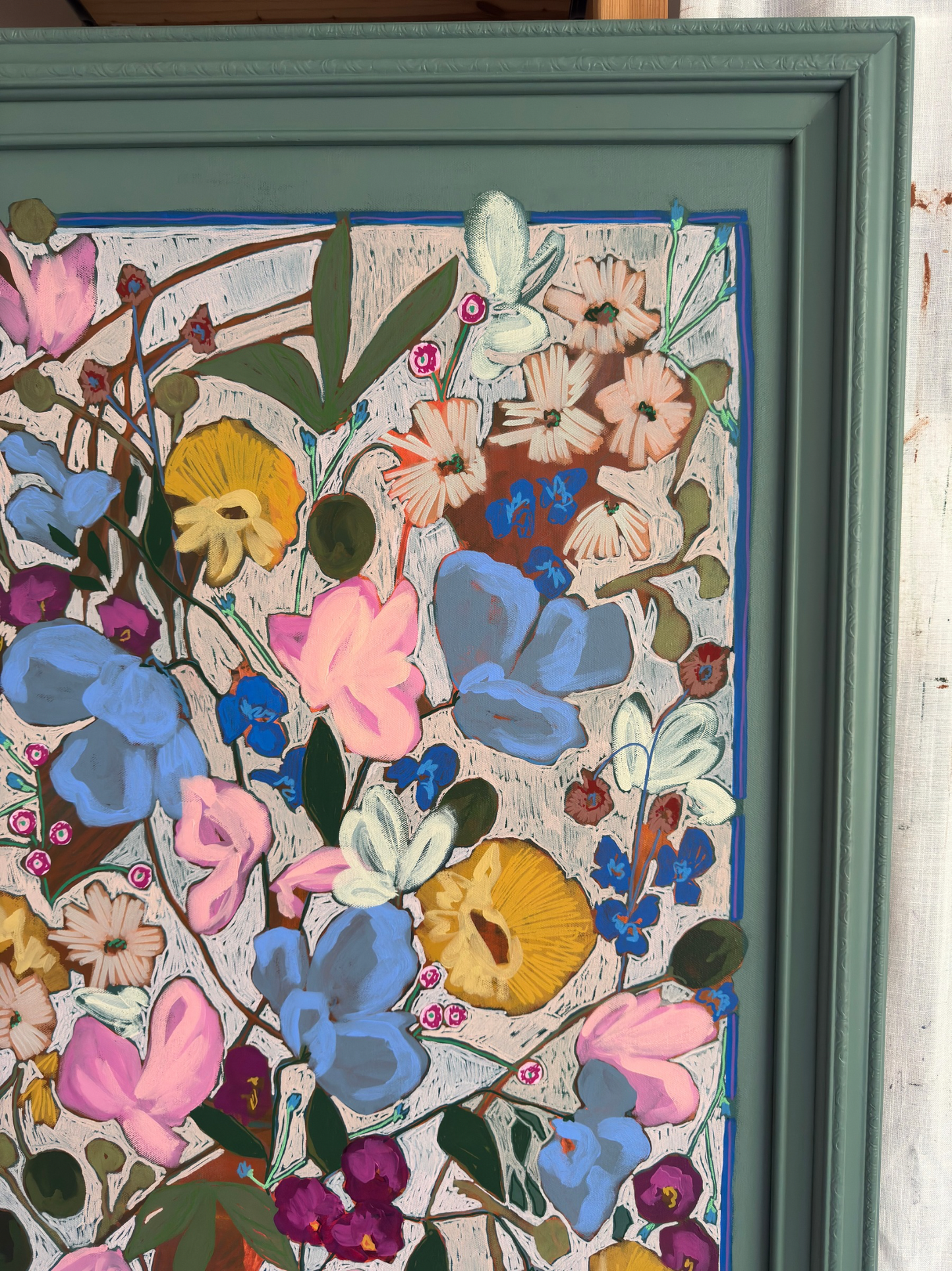 The Secret Index Original Acrylic Floral Painting 29.5”x41.5”