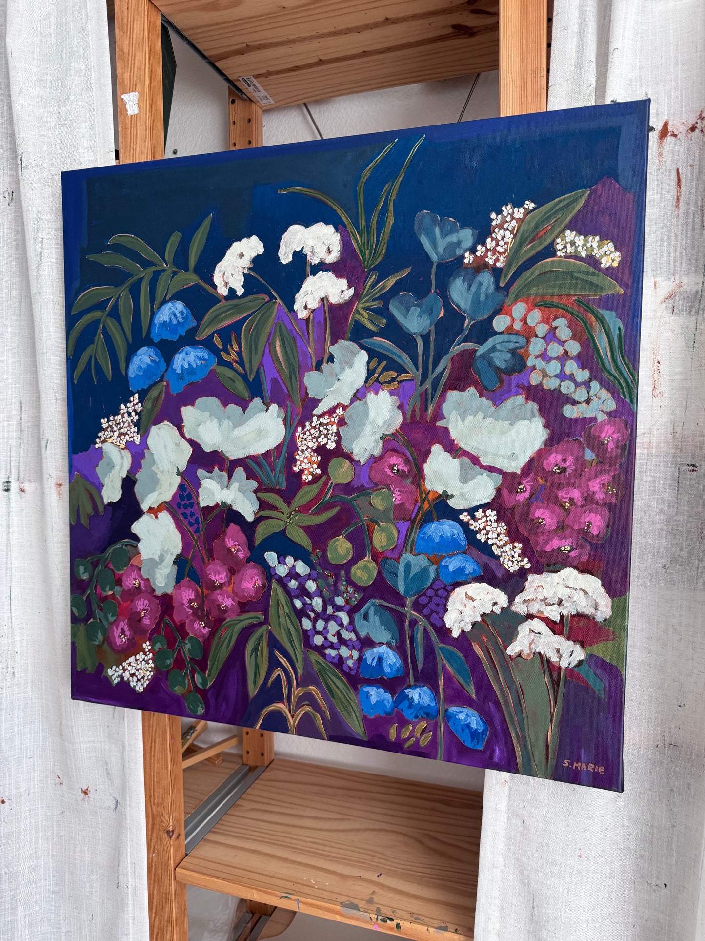 A Map for Lost Daydreams Original Acrylic Floral Painting 24”x24”