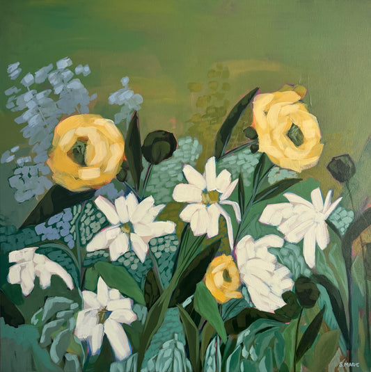 Across the Meadow Original Acrylic Floral Painting 30”x30”