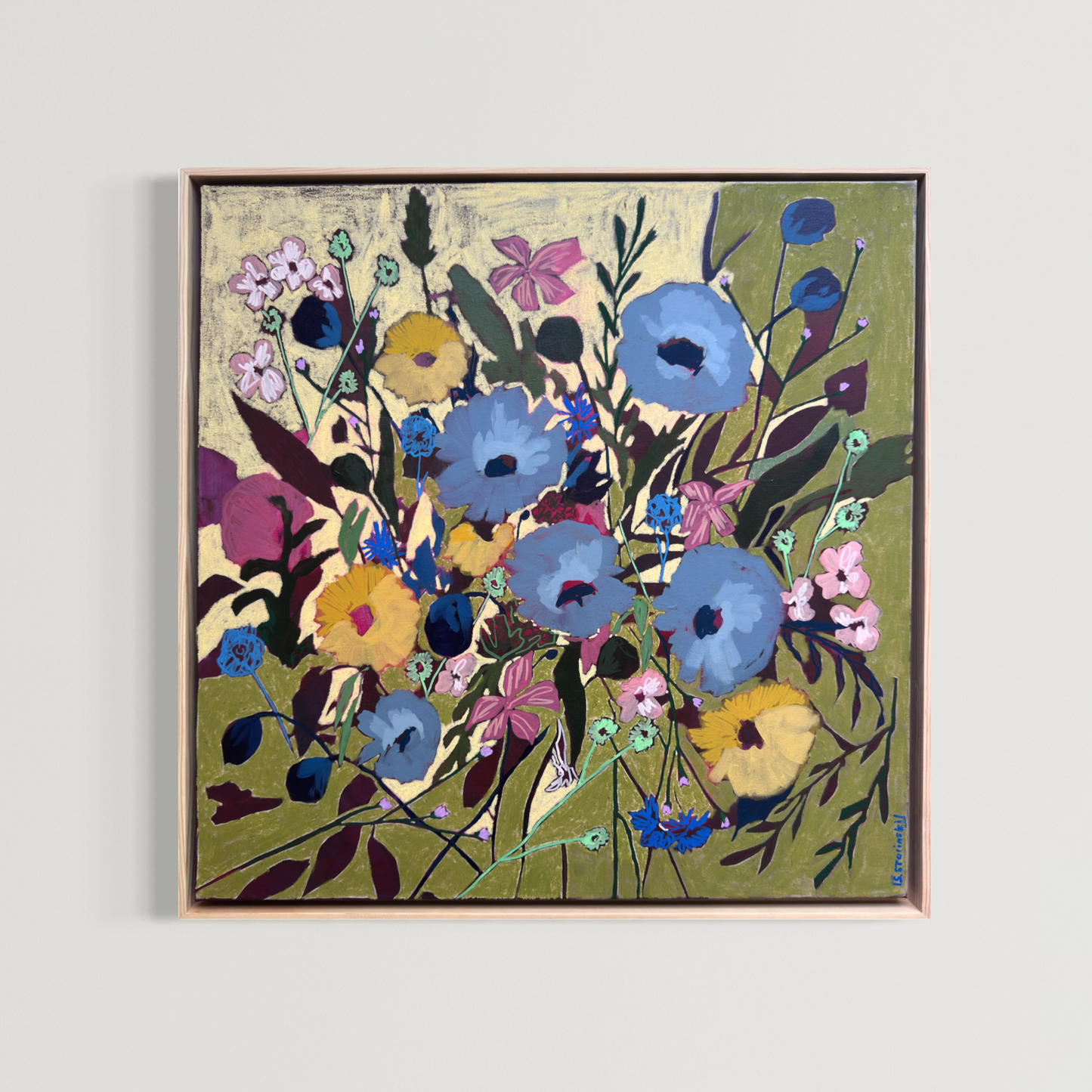 Cobalt, Among Other Things Original Acrylic Floral Painting 24”x24”