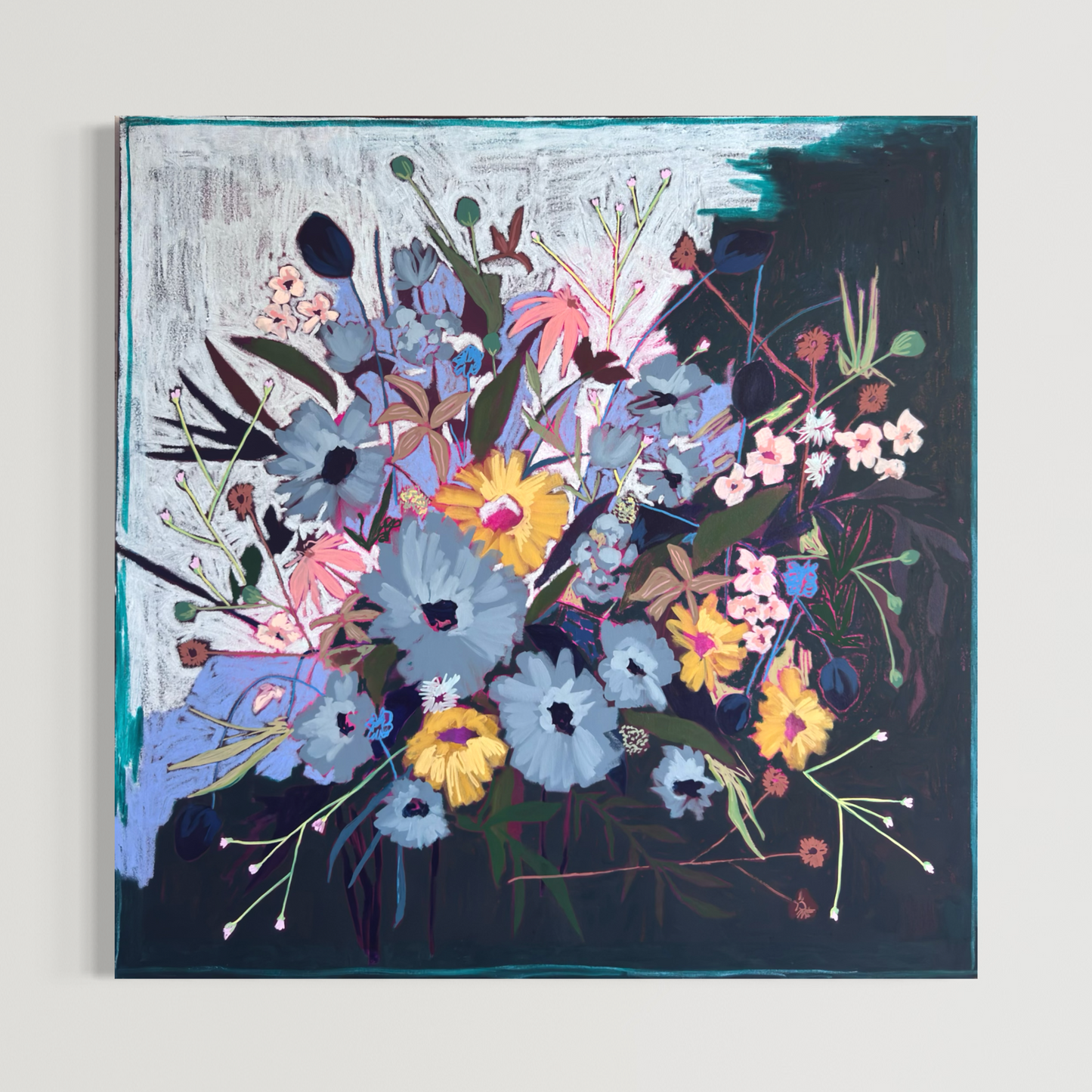 ‘Staying a Little Longer Than Meant To’ Original Acrylic Floral Painting 36”x36”
