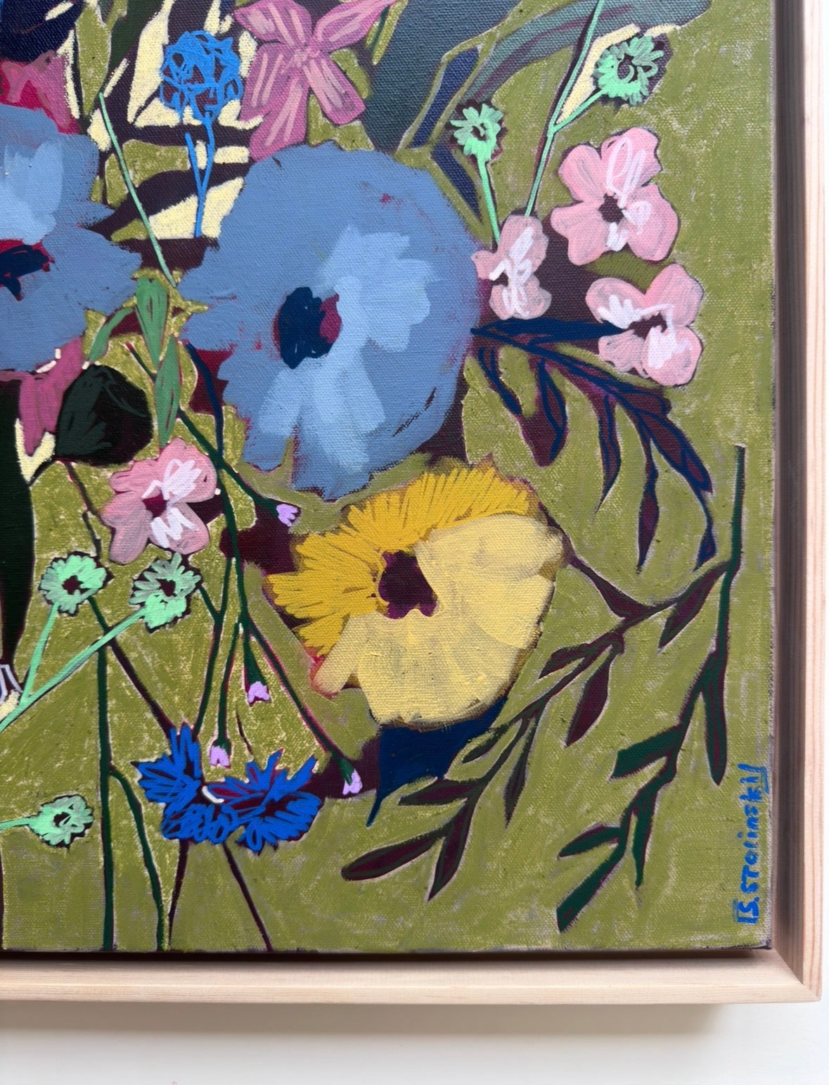 Cobalt, Among Other Things Original Acrylic Floral Painting 24”x24”