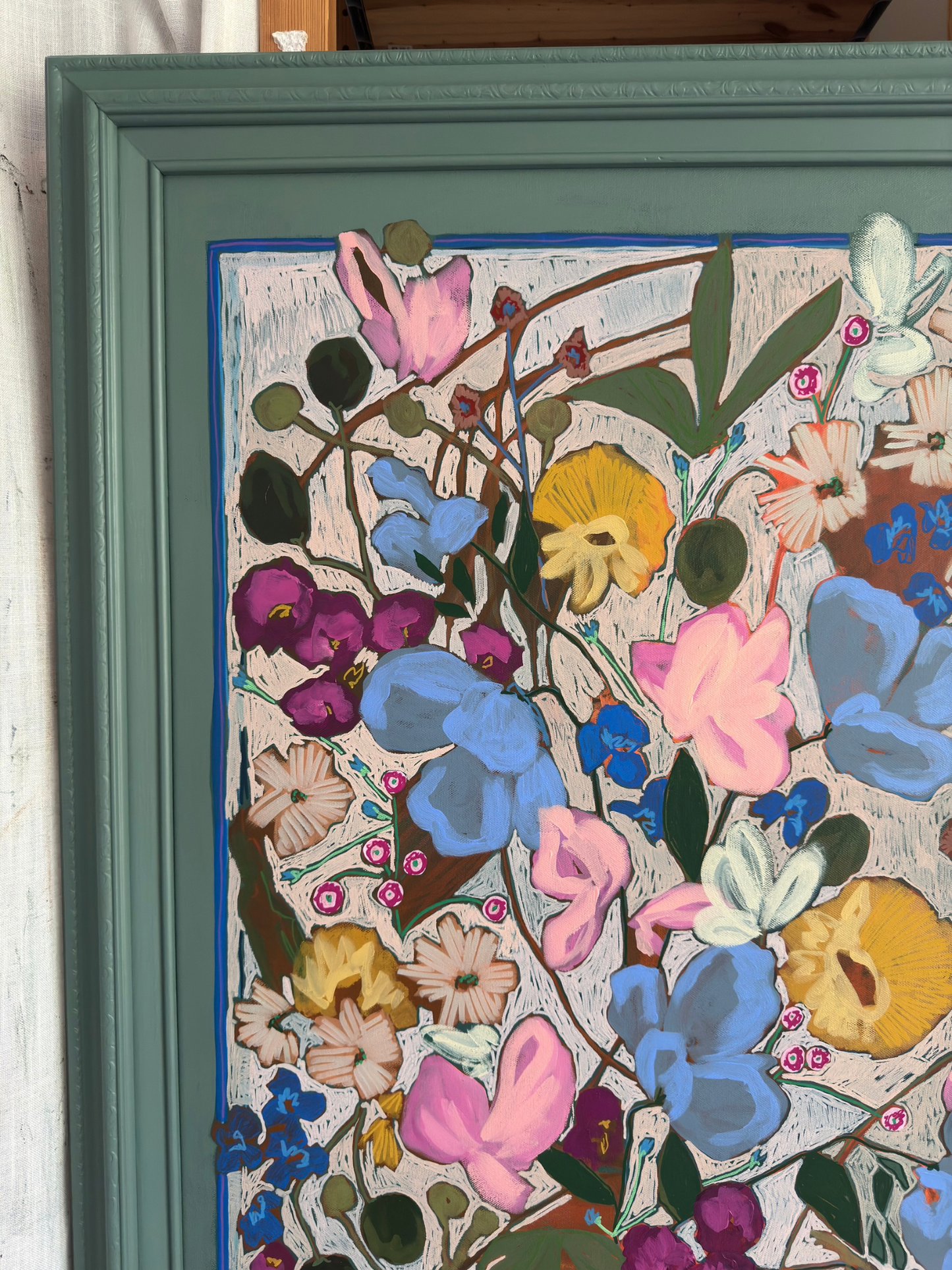 The Secret Index Original Acrylic Floral Painting 29.5”x41.5”