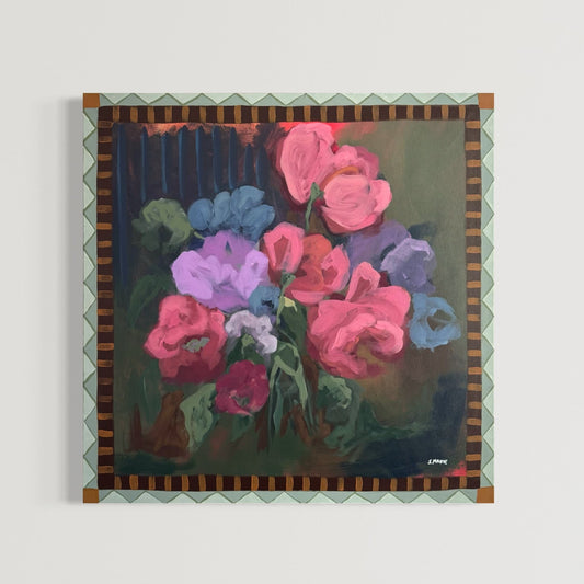 Green Tea and Stems Original Acrylic Floral Painting 24”x24”