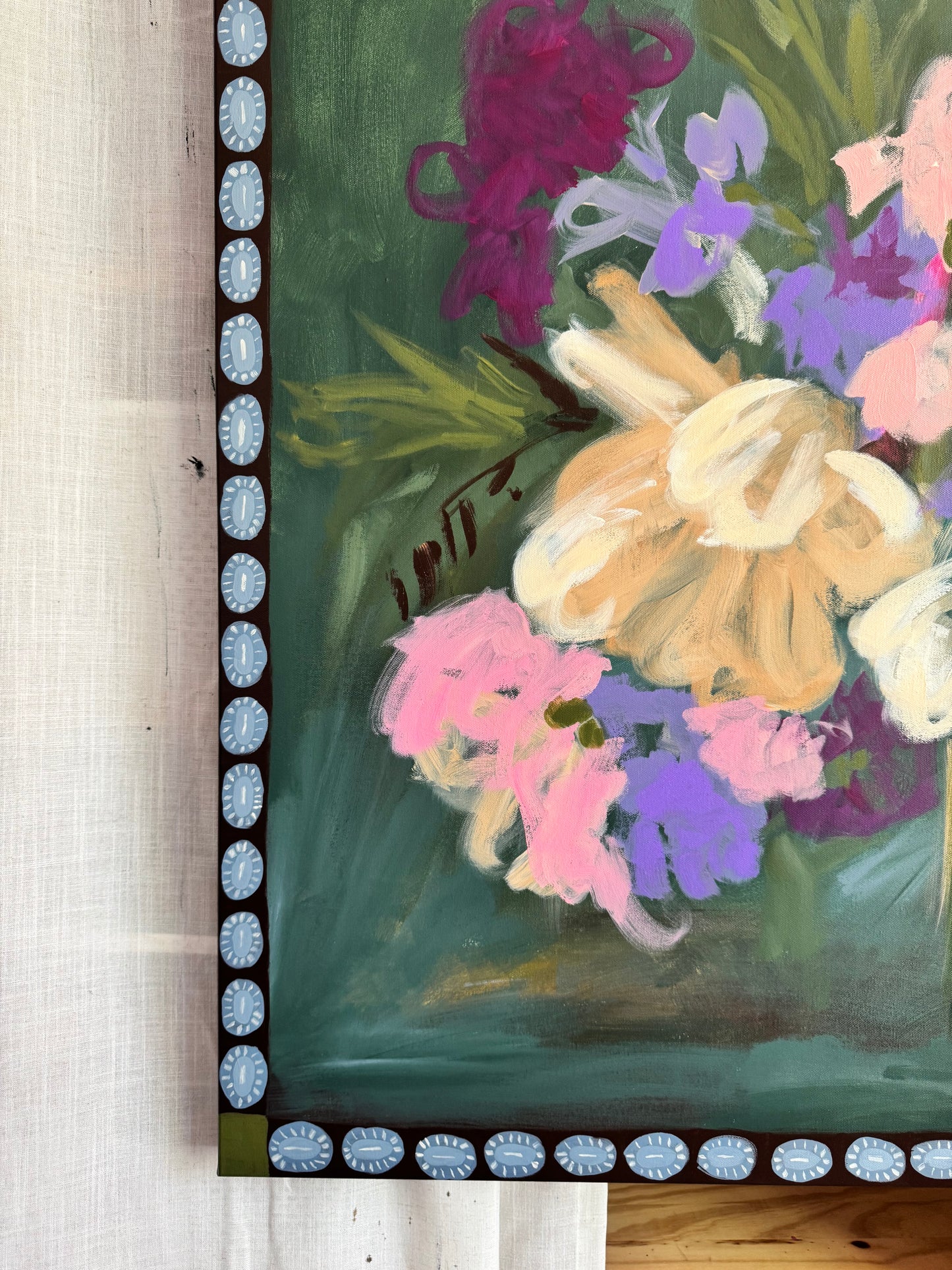 Chocolate Chip Cookie Breakfast Original Acrylic Floral Painting 36”x36”