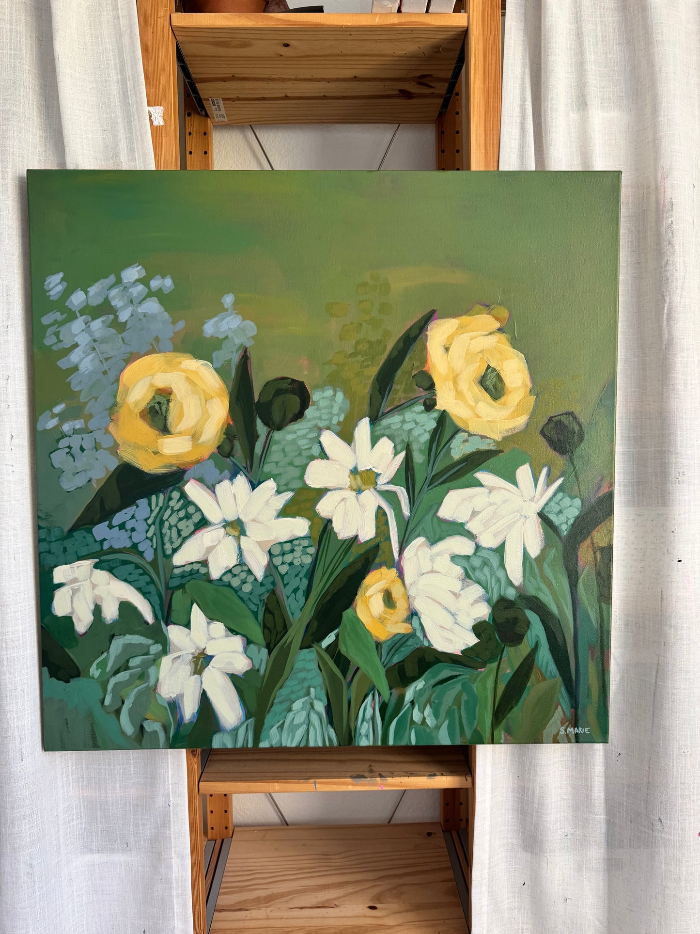 Across the Meadow Original Acrylic Floral Painting 30”x30”