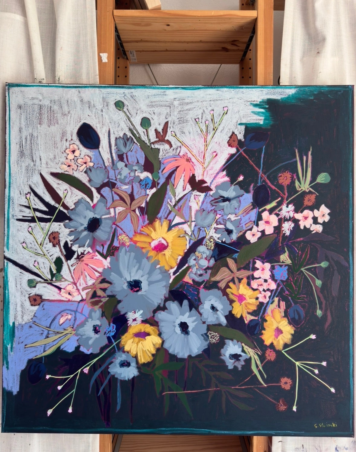 ‘Staying a Little Longer Than Meant To’ Original Acrylic Floral Painting 36”x36”