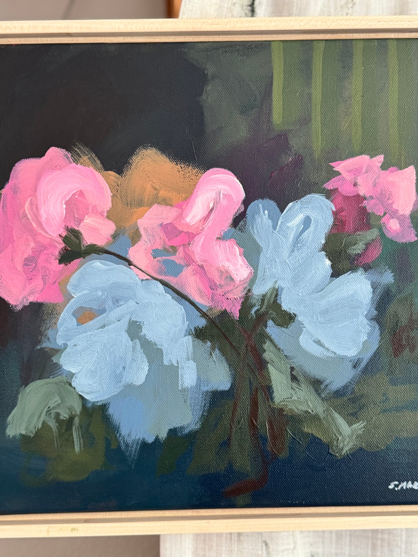 Dark Side of the Moon Original Acrylic Floral Painting 12”x12”