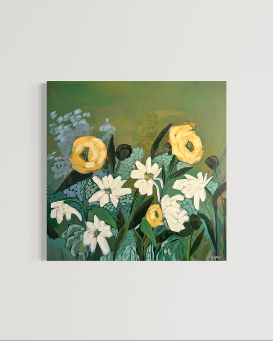 Across the Meadow Original Acrylic Floral Painting 30”x30”