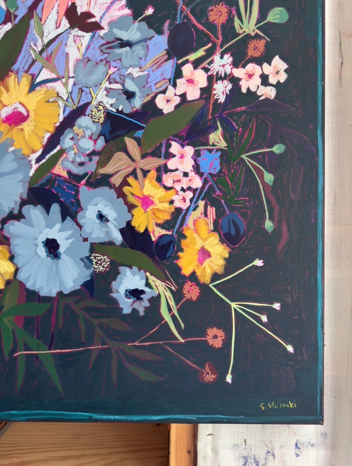 ‘Staying a Little Longer Than Meant To’ Original Acrylic Floral Painting 36”x36”