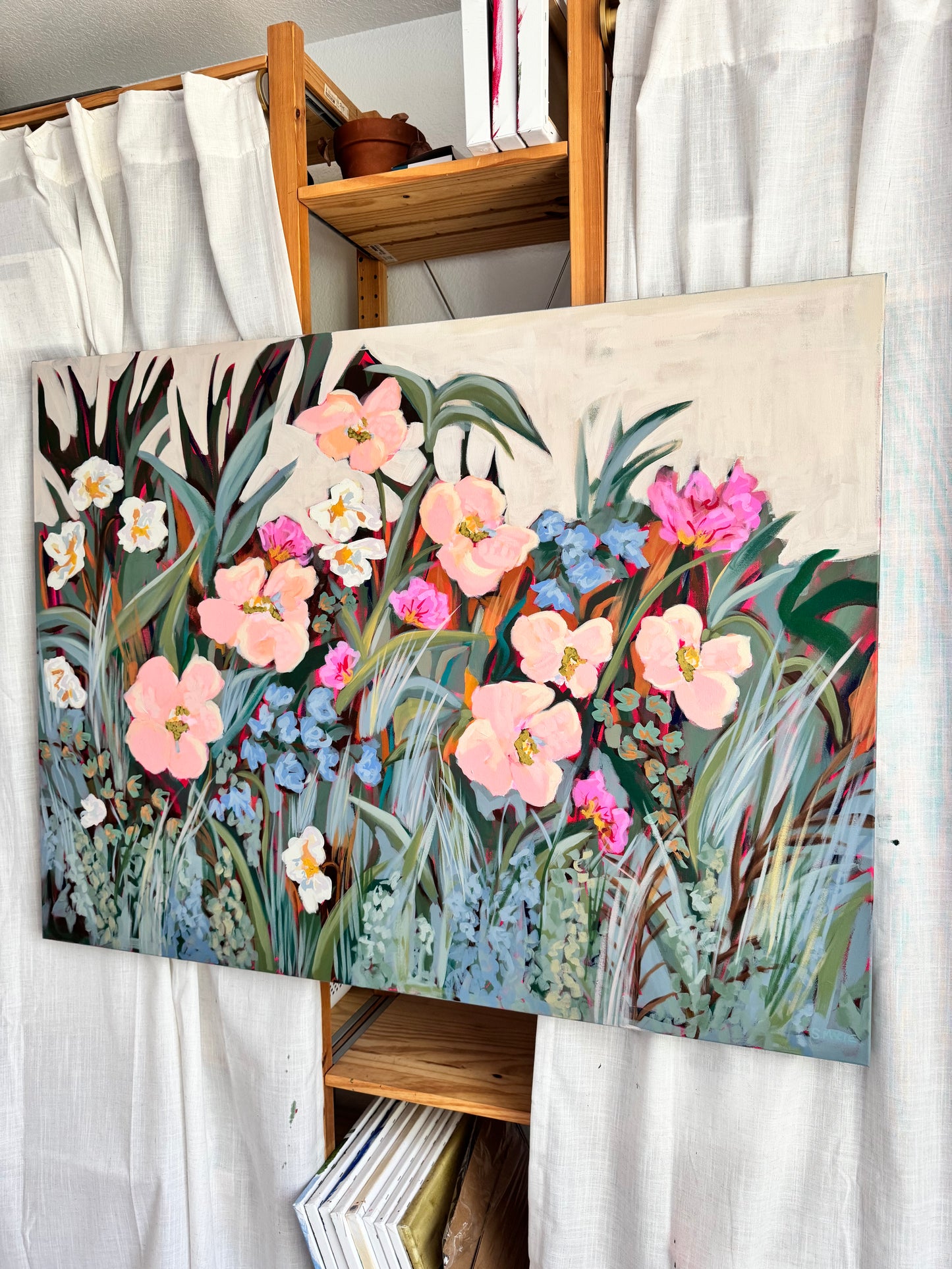 Wild Grace Floral Original Acrylic Painting 36”x48”